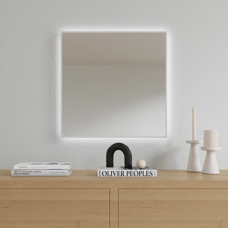 Slimline LED Mirror With White Frame (50x50 cm)