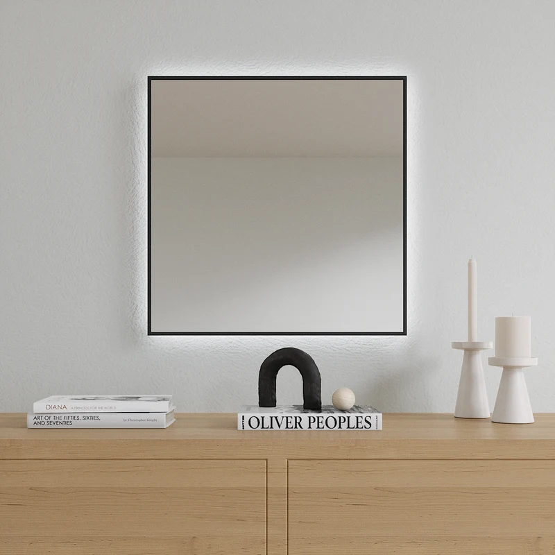 Slimline LED Mirror With Black Frame (50x50 cm)