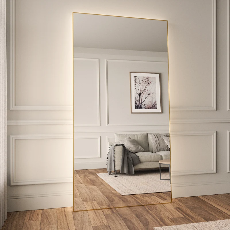 Slimline Full-Length LED Mirror With Gold Frame (110x210 cm)