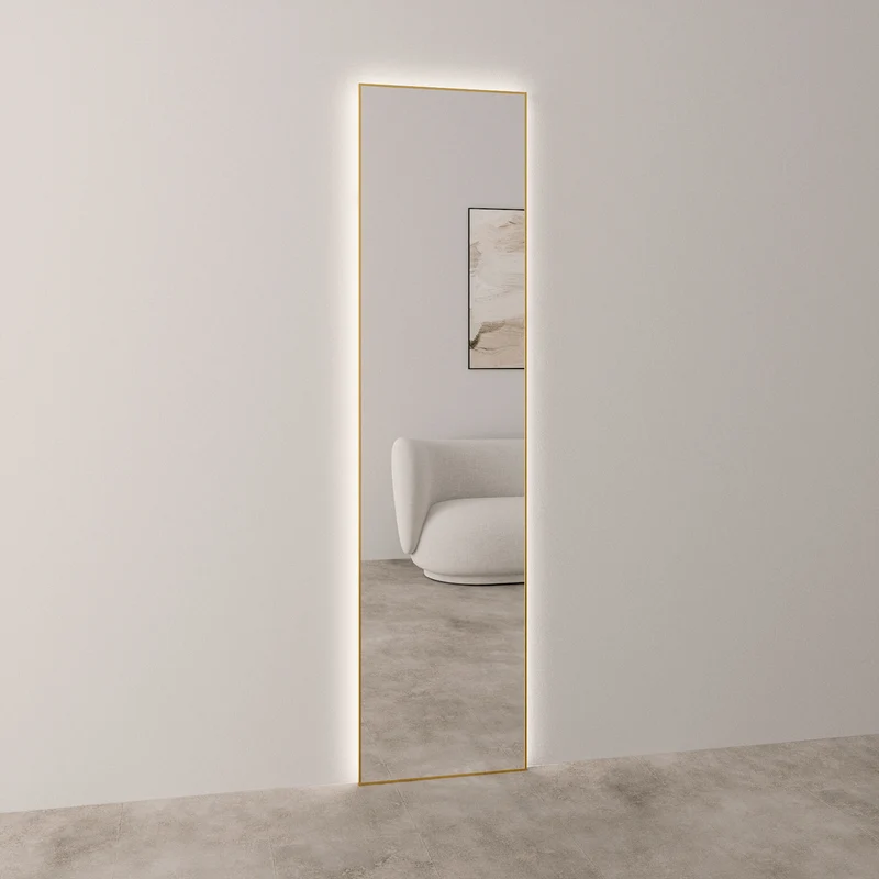 Slimline Full-Length LED Mirror With Gold Frame (50x200 cm)
