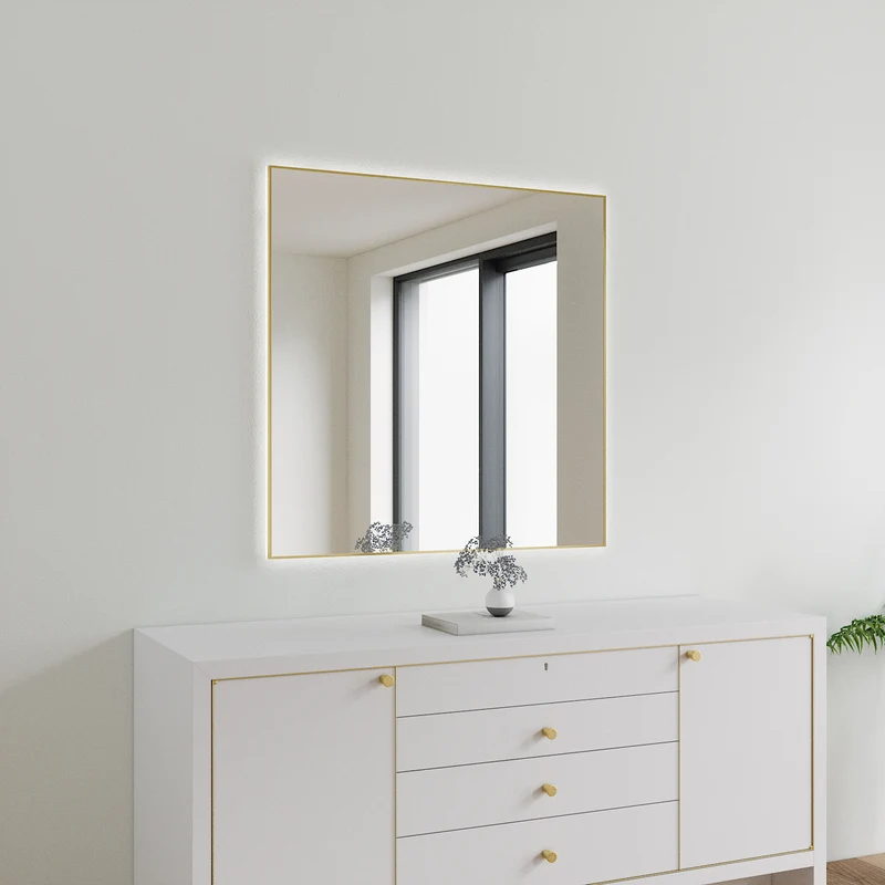 Slimline LED Mirror With Gold Frame (100x100 cm)