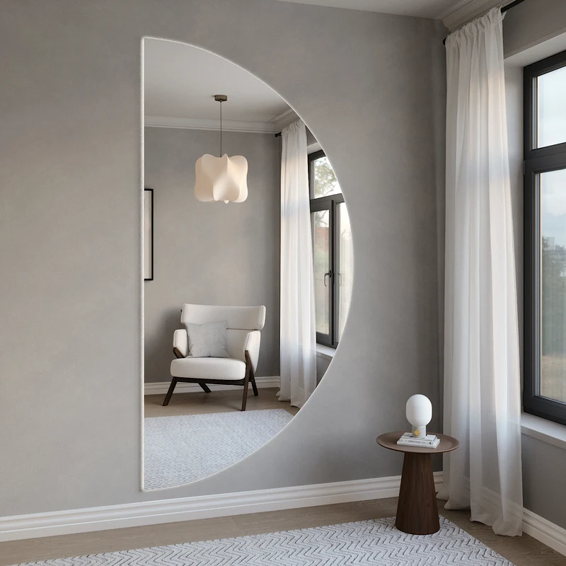 Extra-Large Half Moon Mirror with LED Lights (120x220 cm)