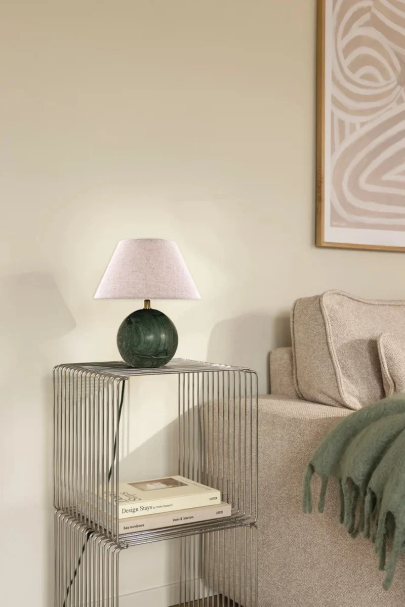 Bordslampa Castello 24cm Mörkgrön marmor/beige
