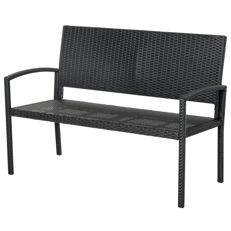 Proutěná zahradní lavice pro 2 osoby – černá, 122 x 60 x 87 cm