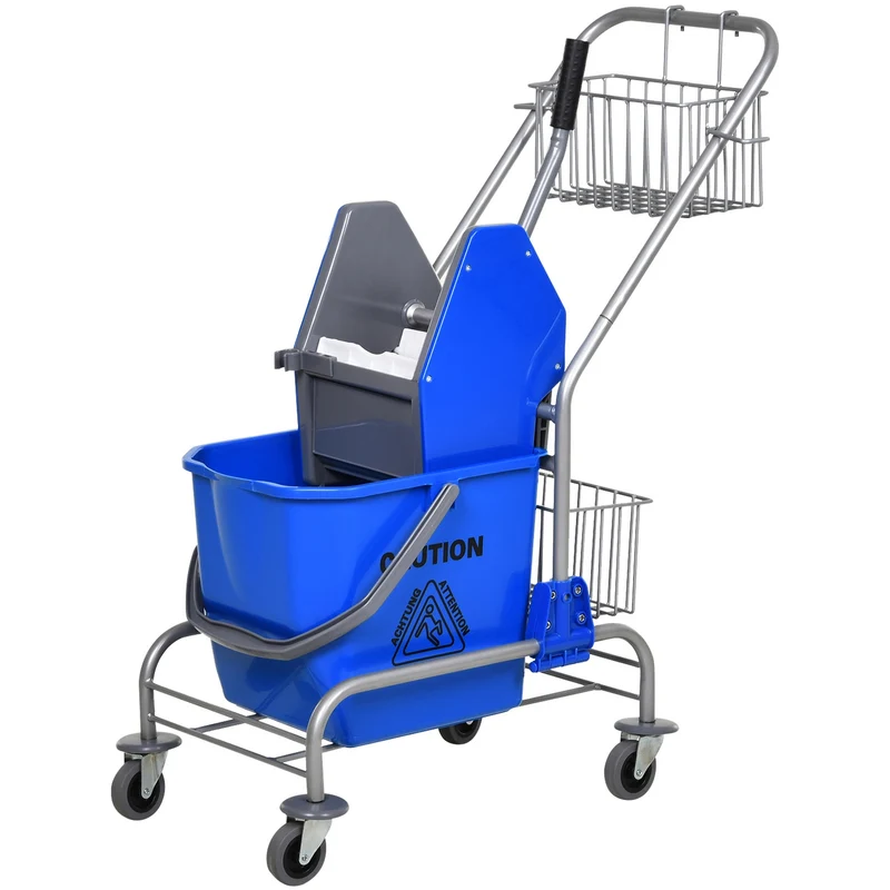 Úklidový vozík s lisem, vědro 26 l + úložný koš