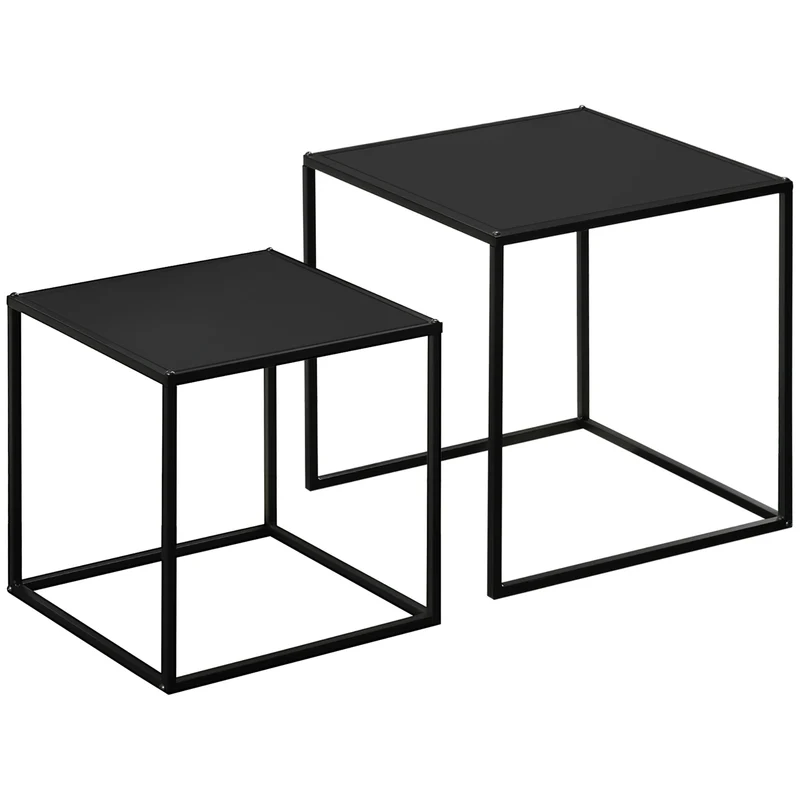 Moderní sada 2 konferenčních stolků – černá ocelová konstrukce, 120x59x45Cm