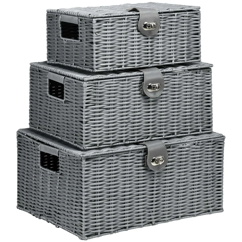 Úložné boxy s víky, sada 3 kusů, šedé – 18L, 12L, 7L