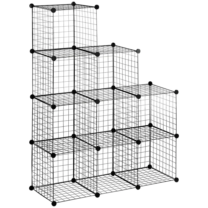 DIY drátěný policový systém, botník s 9 přihrádkami, černý