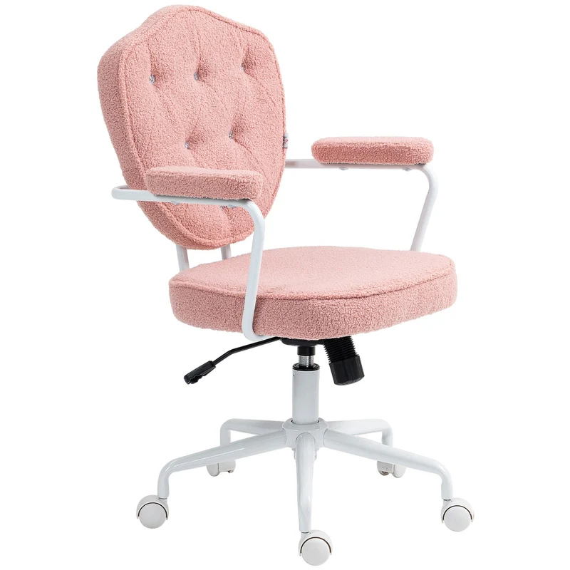 Ergonomická růžová kancelářská židle z teddy fleecu, výškově nastavitelná