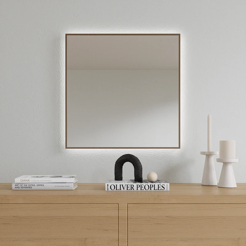 Slimline LED Mirror With Bronze Frame (50x50 cm)