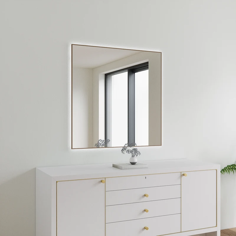 Slimline LED Mirror With Bronze Frame (100x100 cm)