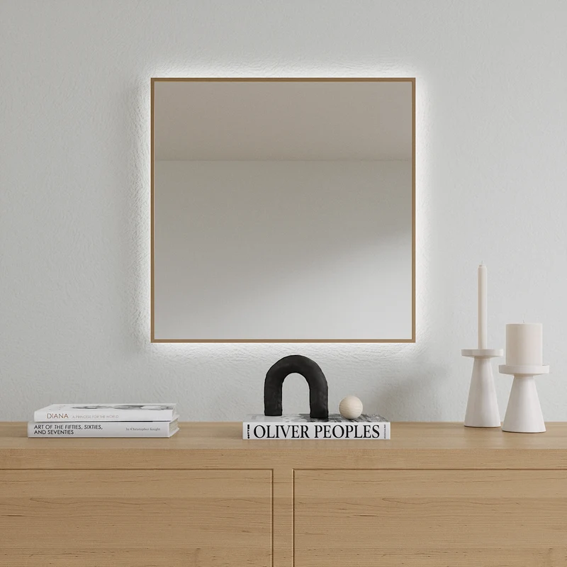Slimline LED Mirror With Copper Frame (50x50 cm)