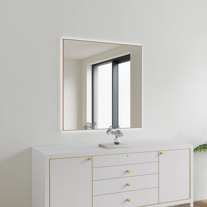 Slimline LED Mirror With Copper Frame (100x100 cm)