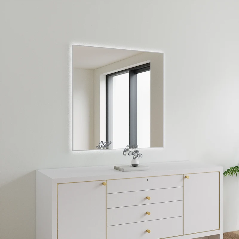 Slimline LED Mirror With White Frame (100x100 cm)