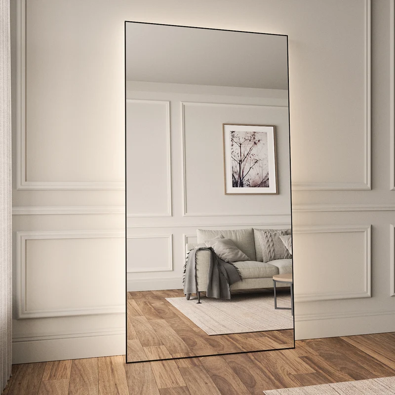 Slimline Full-Length LED Mirror With Black Frame (110x210cm)