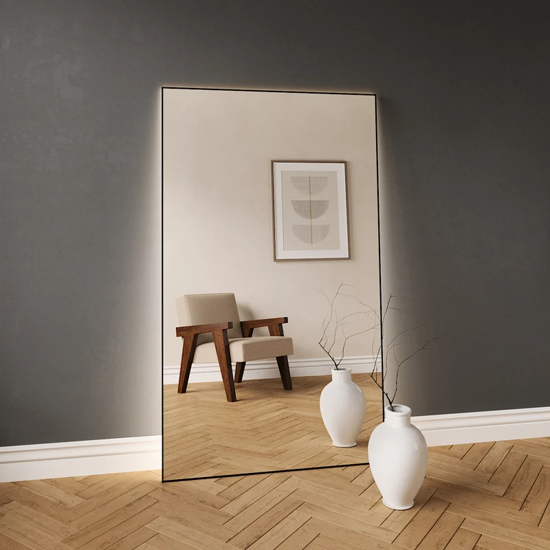 Slimline Full-Length LED Mirror With Black Frame (100x170cm)