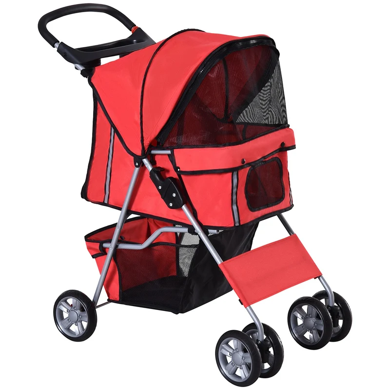 Červený vozík pro psy – lehký, skládací, ve stylu jogger