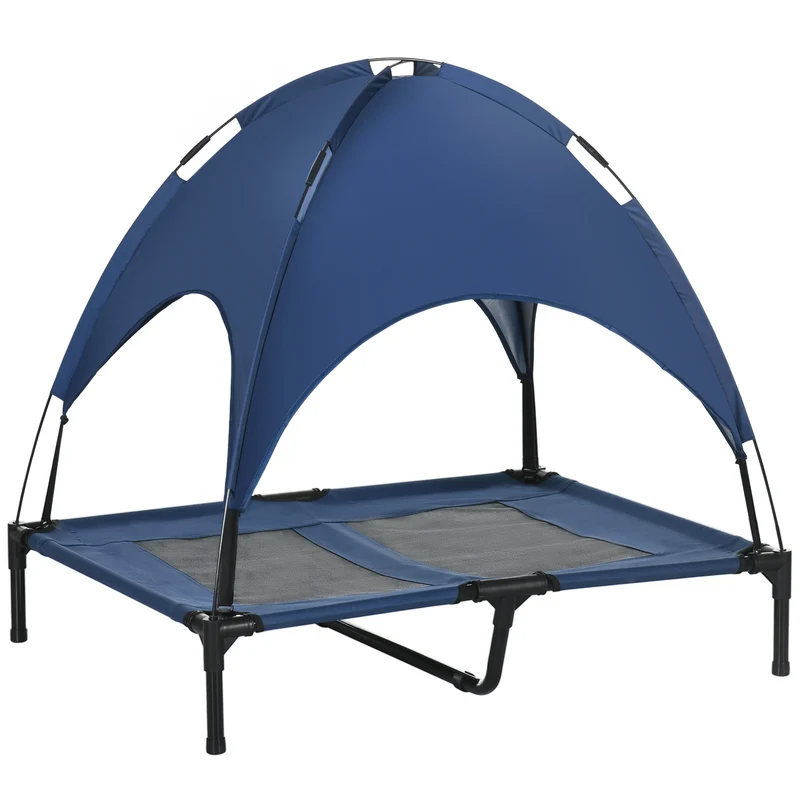 Vyvýšený pelíšek pro psy s canopy, prodyšný, střední velikost, modrý