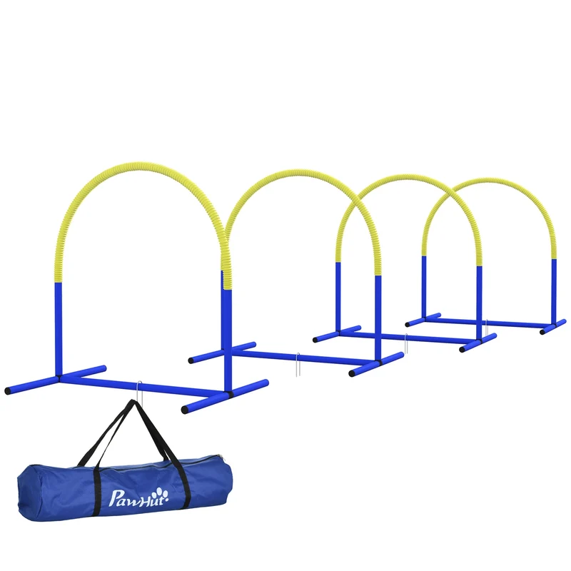 Sada na agility pro psy s taškou na přenášení, 4 kokardy, žlutá
