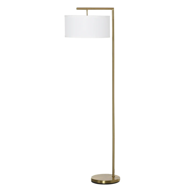 Zlatá a bílá stojací lampa, patice E27 – ocel a len, 153cm