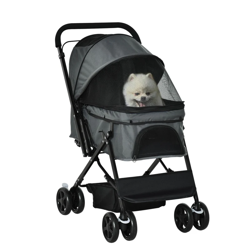 Kočárek pro psy, buggy pro malá domácí zvířata, tmavě šedý Oxford, 76,5 cm